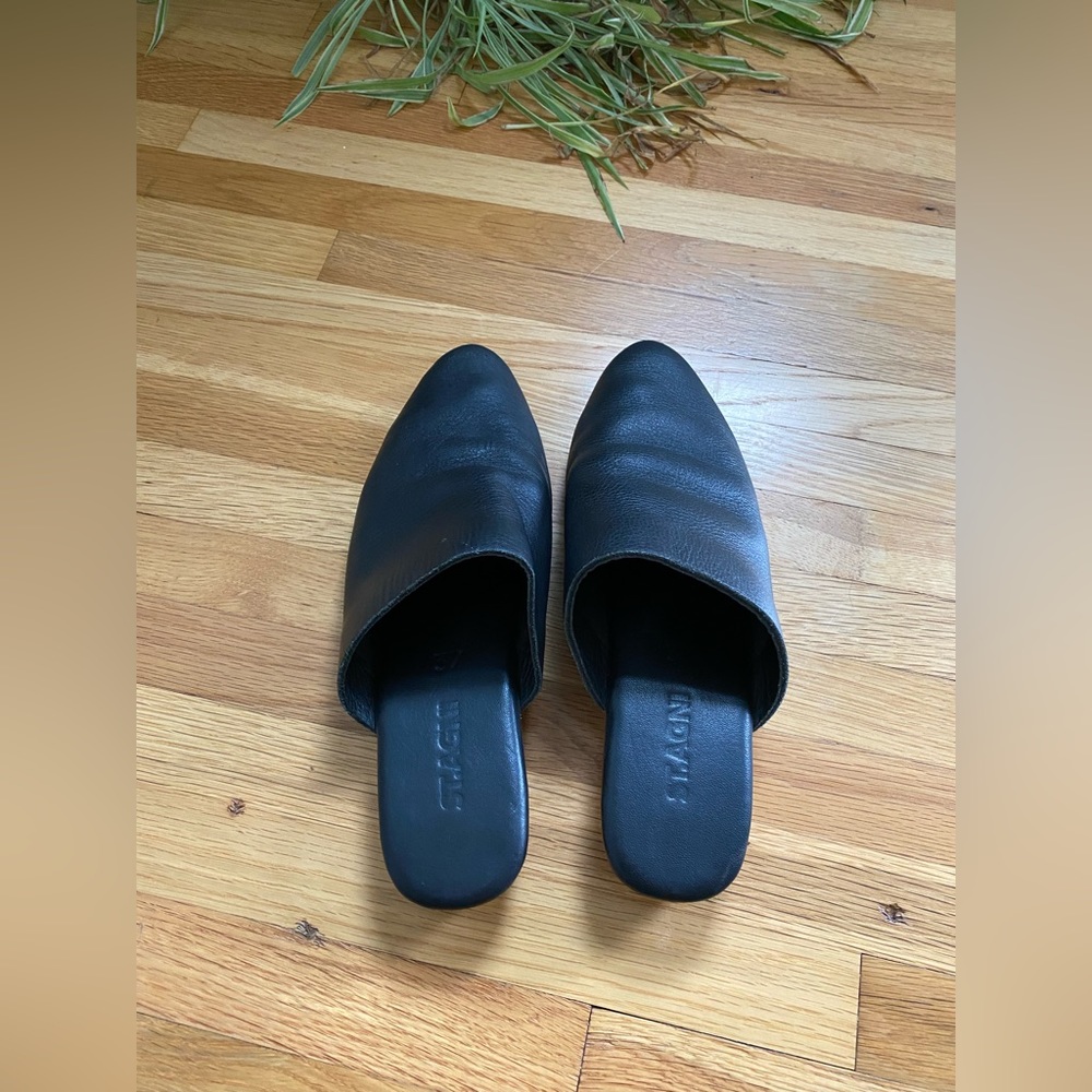 St. Agni Black Leather Mules